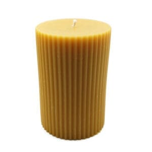 Beeswax Candle Fluted Pillar 4″ X 6.25″ Tall Natural Gold Color