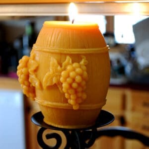 Beeswax Candle Wine Barrel Cask Shaped Candle Decorated with Grape Bunches