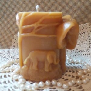 Beeswax Candle Elephant and Baby Shaped Molded Pillar