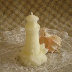 Beeswax Candle Lighthouse Light House Shaped Candle in White or Natural Gold