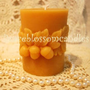 Beeswax Candle Acorn Oak Leaf Nature Themed Pillar