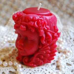 Detailed Cupid Angel Tea Light Holder in RED Beeswax